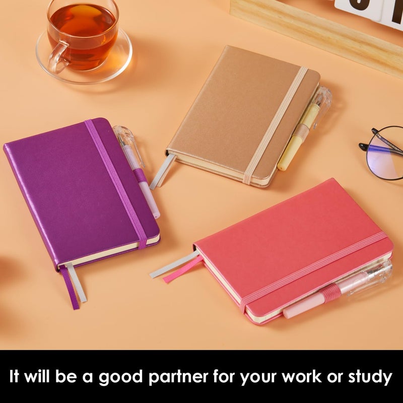 NIRMIRO 3 Pack Small Journal Notebook with Pen, Mini Pocket Leather Notepad Notebook 3.7" x 5.7" with 408 Pages, Ribbon Bookmark, Pearlescent Pink - Image 5